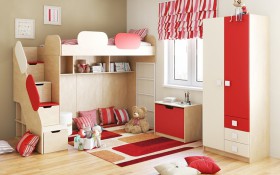Детская комната Бэрри (Бежевый/Красный/корпус Клен) в Канске - kansk.katalogmebeli.com | фото