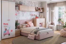 Комплект детской мебели Алина К2 Дуб мария/белый/нежно-розовый велюр в Канске - kansk.katalogmebeli.com | фото