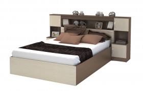 Кровать с прикроватным блоком КР 552 Спальня Basya (шимо темный/шимо светлый) в Канске - kansk.katalogmebeli.com | фото
