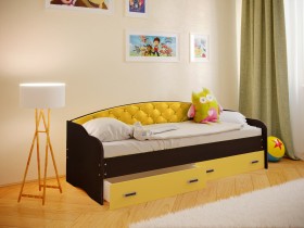 Кровать Софа-7 с мягкой спинкой (800х1900) Венге/Желтый в Канске - kansk.katalogmebeli.com | фото