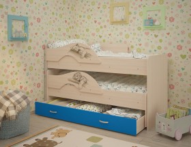 Кровать выкатная Радуга-Сафари детская 1600 Млечный дуб/Голубой в Канске - kansk.katalogmebeli.com | фото