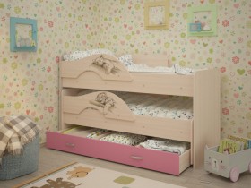Кровать выкатная Радуга-Сафари детская 1600 Млечный дуб/Розовый в Канске - kansk.katalogmebeli.com | фото