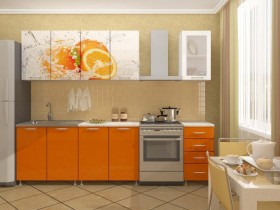 Кухонный гарнитур 1,6м Апельсин (Белый/Оранжевый металлик/Фотопечать апельсин) в Канске - kansk.katalogmebeli.com | фото