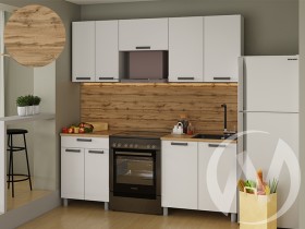Кухня Кьяра 2.0 м с окапом (белый/карбон фарфор/26мм/дуб вотан) в Канске - kansk.katalogmebeli.com | фото