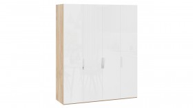 Шкаф для одежды с 4 глухими дверями «Эмбер» Яблоня Беллуно/Белый глянец в Канске - kansk.katalogmebeli.com | фото